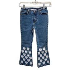 Gasoline White Heart Hem Flare Leg Denim Jeans Blue Girls Size 6 Elastic Waist