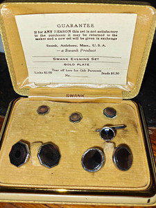 Authentic *Swank Men’s Gold Plated Jewelry 11 Pc Set W/ Original Sales Card (Circa 1940)*