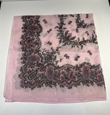 Vintage Paisley Pink Square Scarf Wrap Floral Cotton Blend 29" x 29"