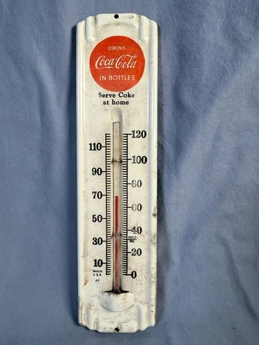 Vintage NOS Coca-Cola metal thermometer 9" tall Made in USA