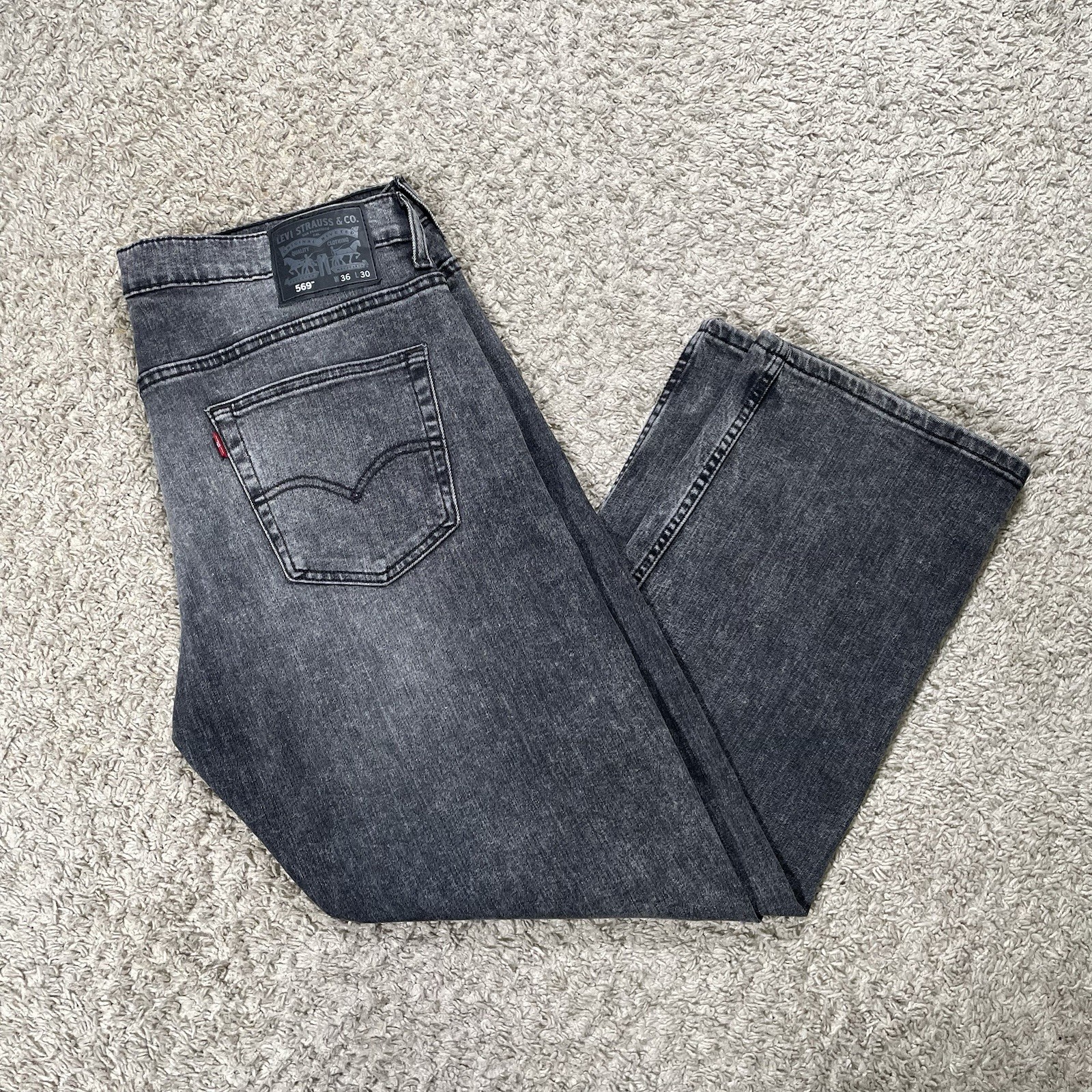 Levi's 569 Jeans Mens 36x30 Black Stretch Loose Straight Skater Baggy Wide Leg