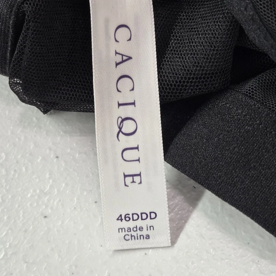 Cacique 女式文胸 46DDD 黑色文胸无线蕾丝蝴蝶结肩带透明 — 第 4/4 张图片