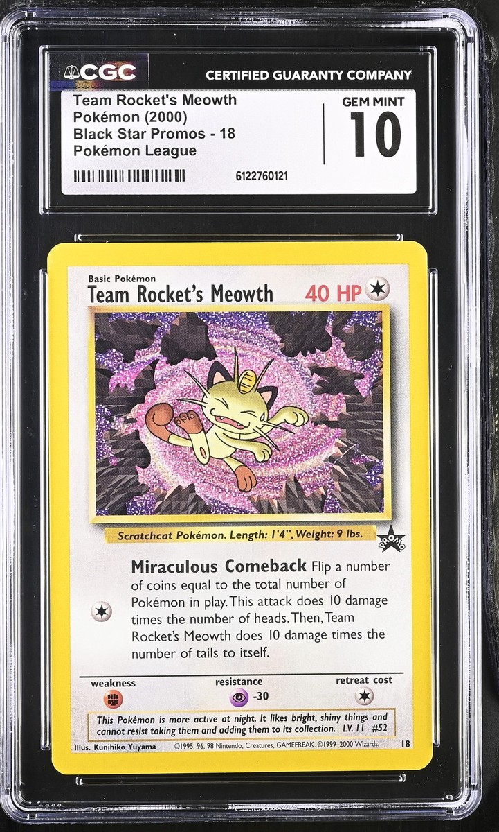 CGC 10 GEM MINT Team Rocket's Meowth 18 Wotc Black Star Promo