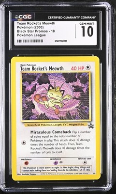 CGC 10 GEM MINT Team Rocket's Meowth 18 Wotc Black Star Promo