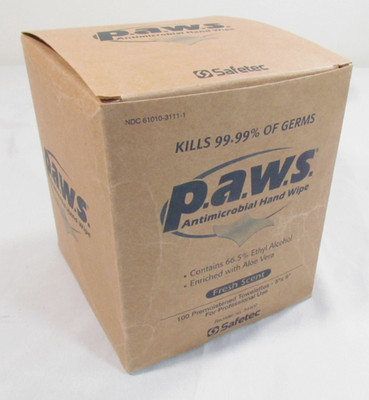 Paws Antimicrobial Disinfectant Hand Wipe 100/box by Safetec