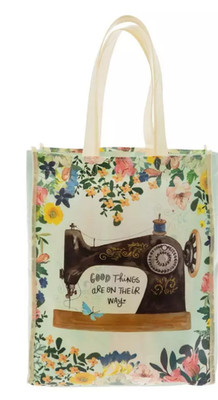 Sewing Machine Reusable Tote Bag - ''Good Things Are On Their Way'' - Floral Craft