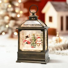 Christmas Snow Globe Lantern with Snowmen 8 Music Songs  6H Timer Water Snow ...