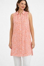 Sigrid Olsen 100% Linen Size L Pink Coral Shell Print Dress Beach Cover-Up Tunic