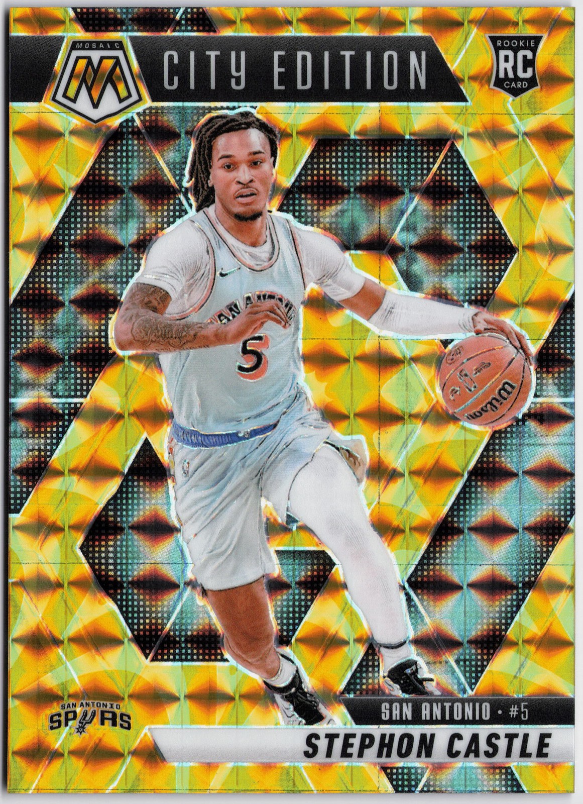 2024-25 Panini Mosaic #290 Stephon Castle Reactive Yellow Mosaic RC
