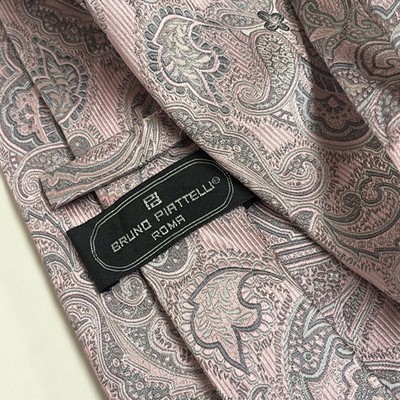 BRUNO PIATTELLI Tie Pink Ancient Paisley Silk XL 61  Extra Long Tall Necktie  G3