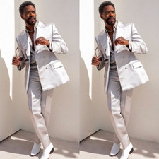 Silk Satin Men Suits 2 Pcs Wide Peak Lapel Tuxedos Double Breasted Wedding Suits