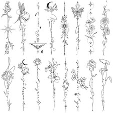 Temporary Tattoos for Women Girls - 45 Pcs Line Flower Words Sketch Realistic