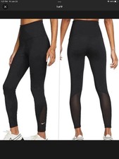 NWT Nike One Mesh Cuffs High Rise 7/8 BLACK Leggings Size Small