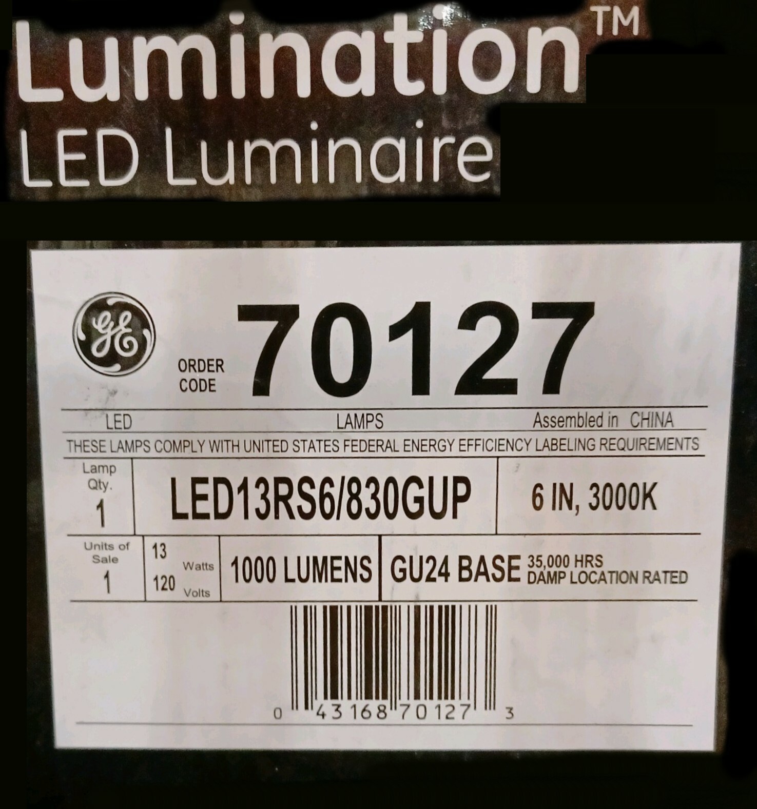 (6 pack) GE 70127 LED LAMP, 13 WATT LED, GU24 Base, DIMMABLE, 3000K, 1000 LUMENS