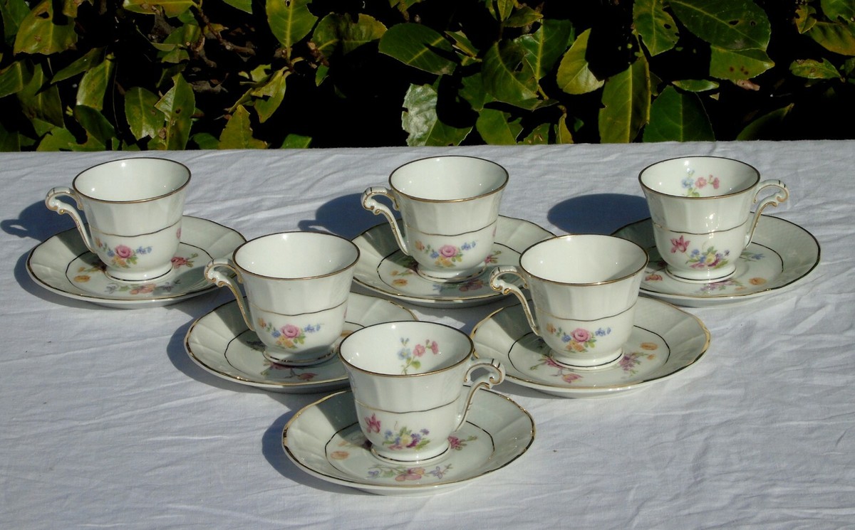 Service à Café Bernardaud Bulle – 6 Tasses Et Soucoupes, Porcelaine Blanche (neuf, Vintage)