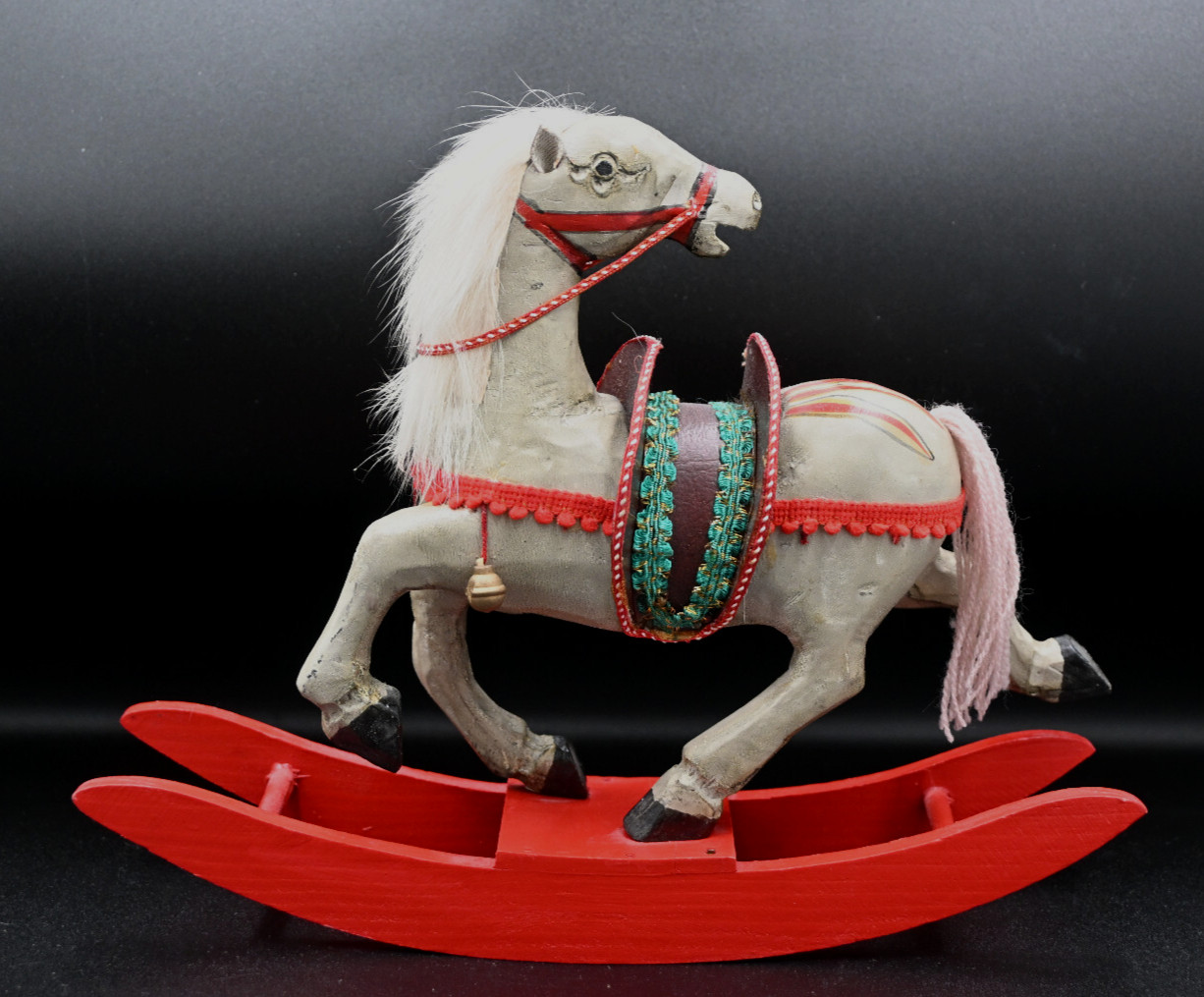 Vintage Hand Carved Wooden Carousal Style Rocking Horse