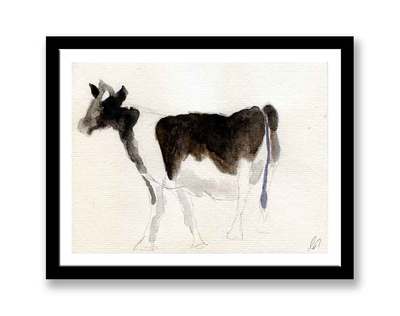 Schwarz-weiße Kuh - Aquarell abstrakte Malerei Unikat Geschenk (Druck) ID: 958