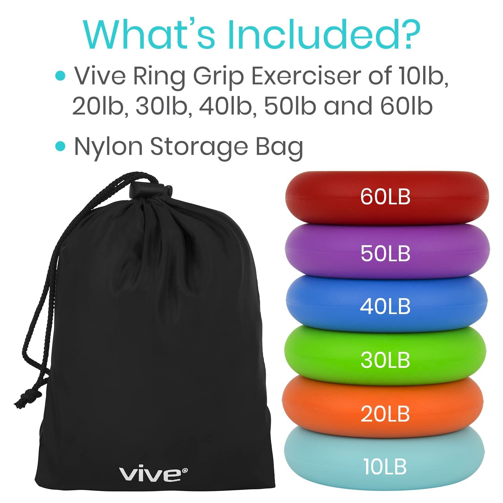 Vive Hand Strengthener Grip Ring - Forearm Ring Hand Exercisers - Silicone Sq...