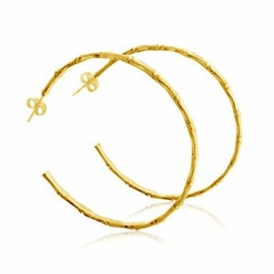 Authentic Azaggi Gold Plated Round Hoop Bamboo Earrings Medium Size Women Jewelry