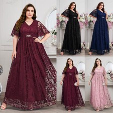TALLA EXTRA Mujeres Vestido Largo Cuello en V Boda Fiesta Columpio Encaje Vestidos Damas de honor