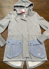NEW Puma Full-Zip Long Gray Blue Fab Mix Sweat Jacket Hood Size Small MSRP 100