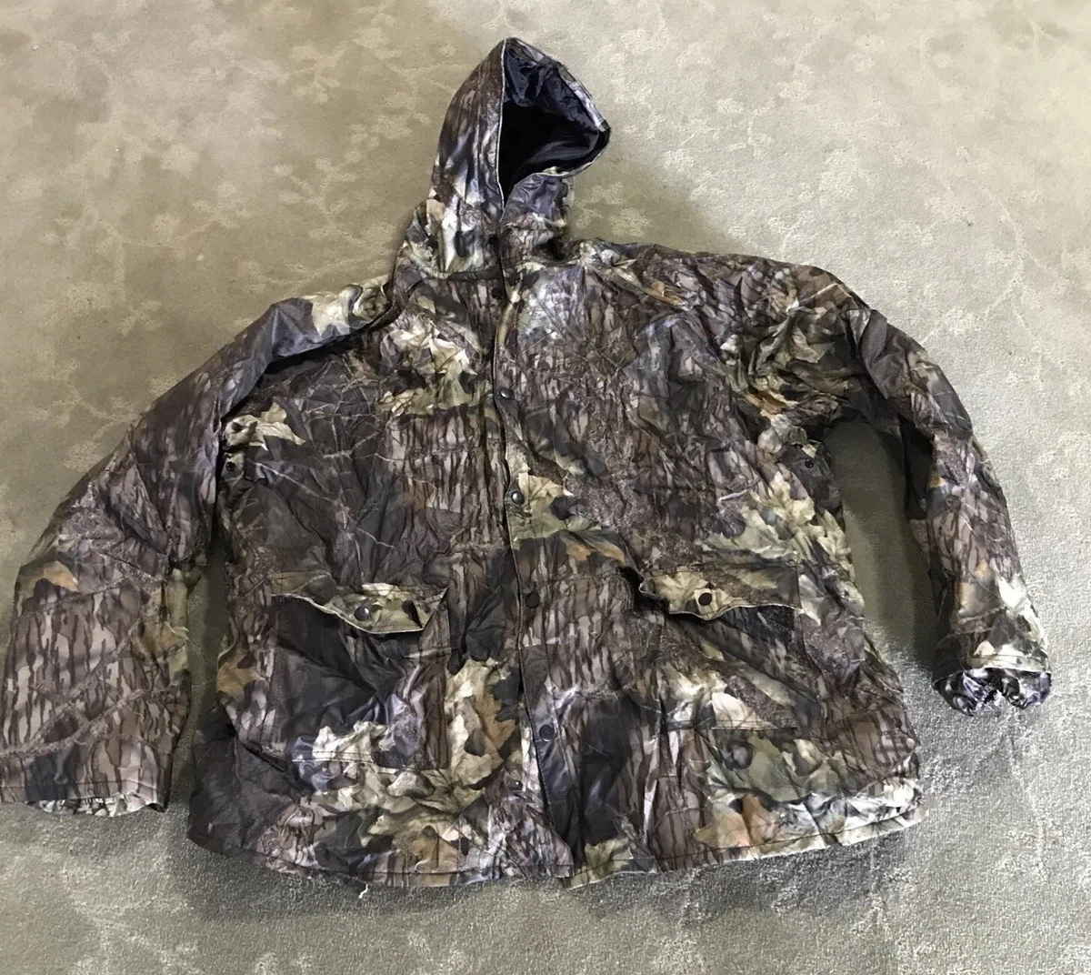 Cedar Key Men’s 2 XL Camo Rain Jacket Shell Mossy Oak Break Up Hood