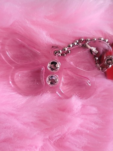 Coach Clear Light Pink With Rhinestones Butterfly And Leather Orange Tag Key Fob - Picture 6 of 8