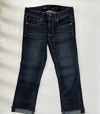 AMERICAN EAGLE OUTFITTERS Artist Crop Low Rise Dark Blue Jeans 6 EXC!