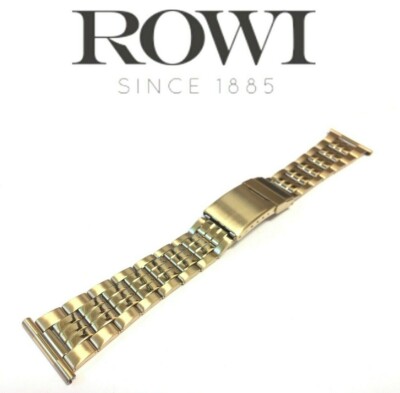 24mm ROWI 305432 GOLD PLATED STAINLESS STEEL LINK BRACELET WATCH BAND ADJUSTABLE
