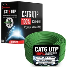 1000FT Green CAT6 ETL CMR Ethernet Cable 23AWG UTP 550Mhz Solid Bare Copper Wire