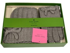 KATE SPADE NEW YORK 2-Piece Bow Gloves Beanie Gift Set Heather Grey One Size NWT