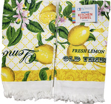 Set of 2 Same Printed Kitchen Towels 15"x25" FRUITS, FRESH LEMONS,OLD TIMES,AM