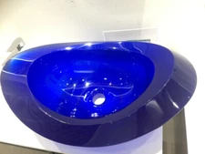 600mm Bathroom Oval Washbasin Countertop Sink Resin Transparent Blue Basin 005B