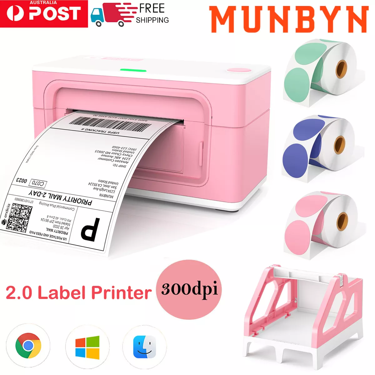 MUNBYN 300DPI Thermal Label Printer Maker 150*100mm Shipping Address  Barcode AU