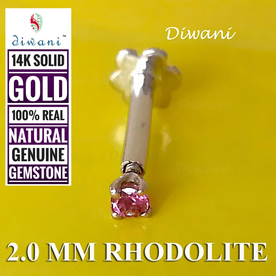 Rodolita Natural 2.0mm Boda Nariz Labret Labio Piercing Pin Tornillo Anillo 14k Foto 2 de 4