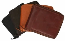 Genuine Leather Men's Zipper Zip-Around Organizer Bifold Wallet Black Brown Tan!