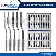 5 Pcs Sinus Osteotomes Concave Offset With Sterilization Cassette German Grade