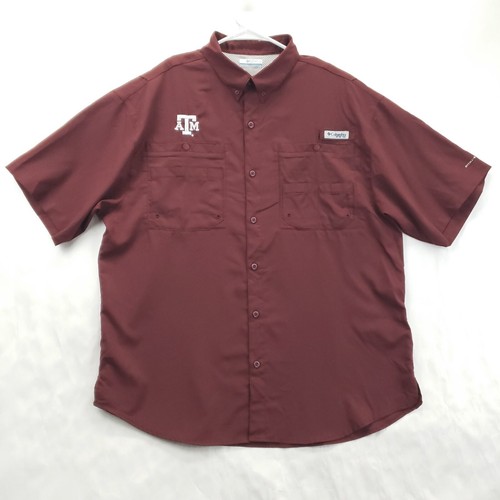 Columbia PFG Omni-Shade Texas A&M Aggies Hemd Herren Large weinrot belüftet Angeln