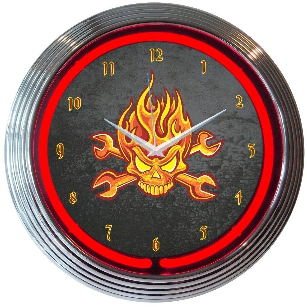 Neonetics Mechanic Fire Skull Neon Clock - Thumbnail 3