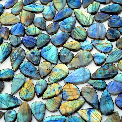 25 Pcs Natural Labradorite Pear Shape Cabochon Loose Gemstone Lot 15-50mm - Picture 4 of 13