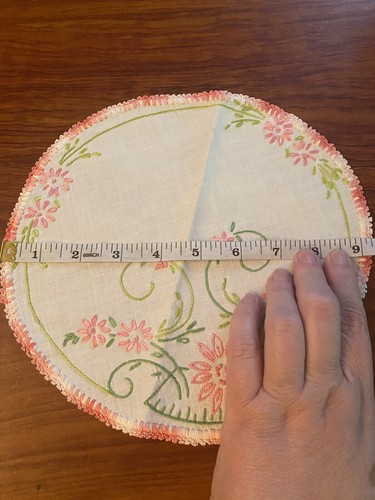Vintage Round Doily Pink Crochet Trim Linen Embroidery Floral Handmade - Picture 9 of 10