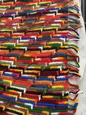 Handmade Multicolor VTG Boho Yarn throw afghan Blanket 70  s 79x54 with fringe