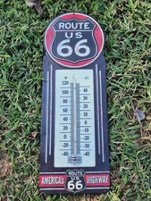 Open Road 90146334-S Rustic Style Metal Route 66 Wall Thermometer 15" X 5.50"