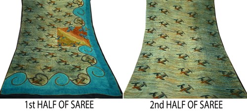 Vintage Sari Pure Georgette Silk Block Printed Sarees Sewing 5yd Fabric Soft - Picture 24 of 24
