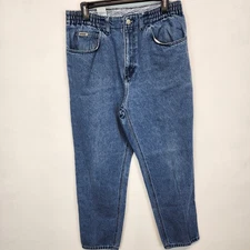 Vtg 80s Gitano Bare Back Mom Jeans Size 12 Short Blue Elastic Waist High Rise