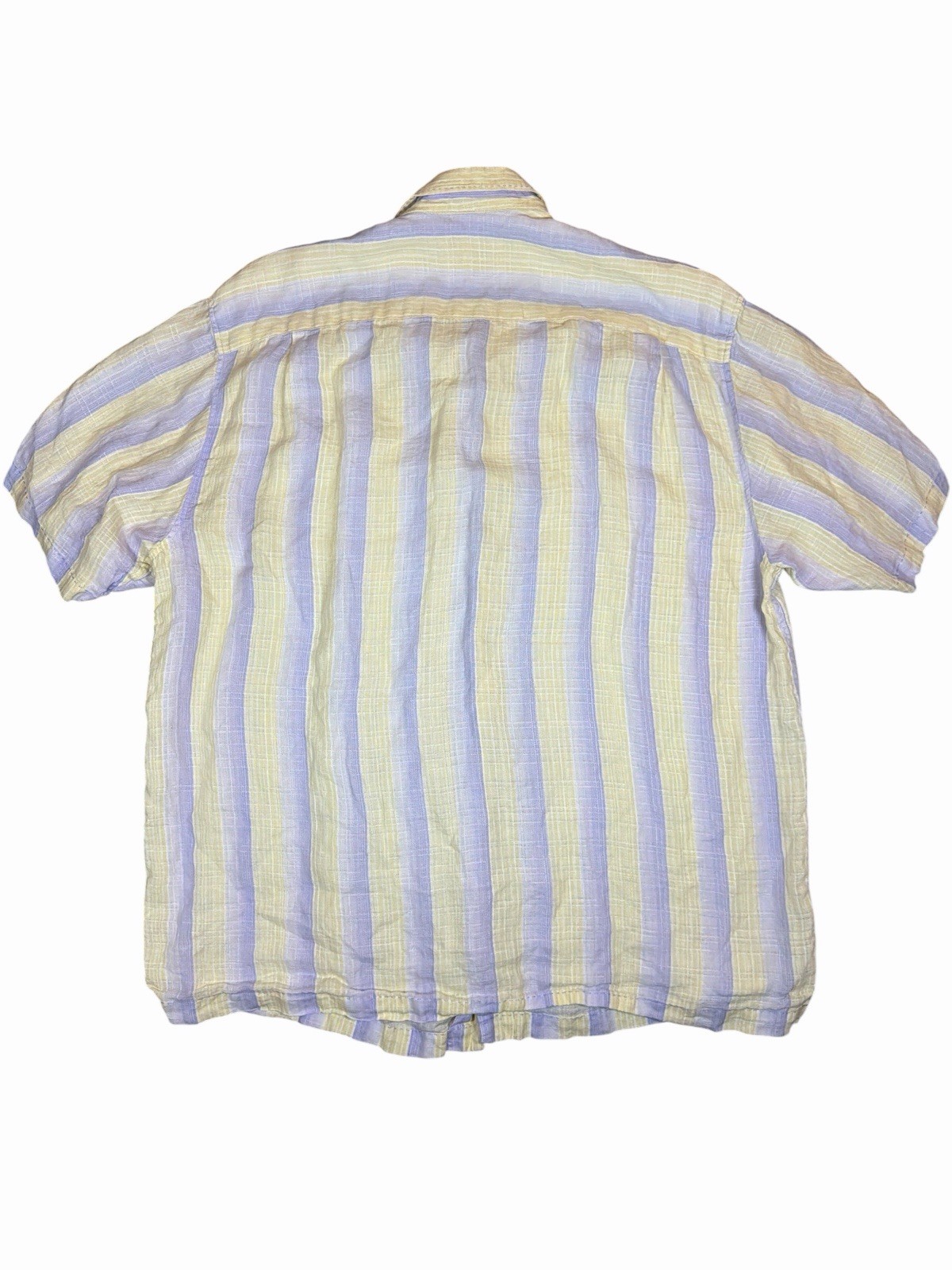 Tommy Bahama Mens XL 100percent Linen Shirt Purple Yellow Striped Short Sleeve Beach image 3