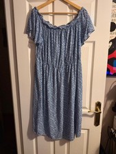 Blue & White Floral Off-Shoulder Dress | Floaty Summer Midi | Size 20