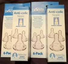 Dr Brown's 12 Natural Flow Baby Bottle Nipples Narrow Medium Level 2 Age 3M+ 