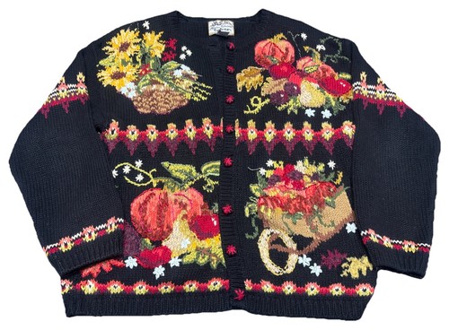 Vtg 90s Heirloom Collectibles Cardigan Sweater Womens M Cottage Artsy Indie C3