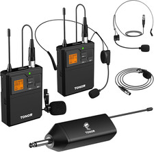 UHF Wireless Microphone System with Headset Lavalier Lapel Mic, Bodypack Transmi